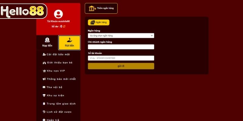 Hướng dẫn cụ thể các bước rút tiền HELLO88